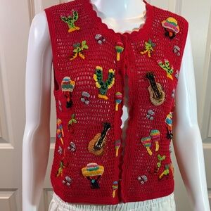Red Embroidered Sleeveless Top
